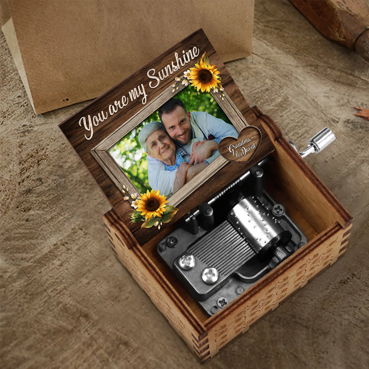 You Are My Sunshine - Gift for mom, grandma, grandpa, daughter, son, granddaughter, grandson, friend, sister, brother, aunt, uncle, dad - Personalized Hand Crank Music Box