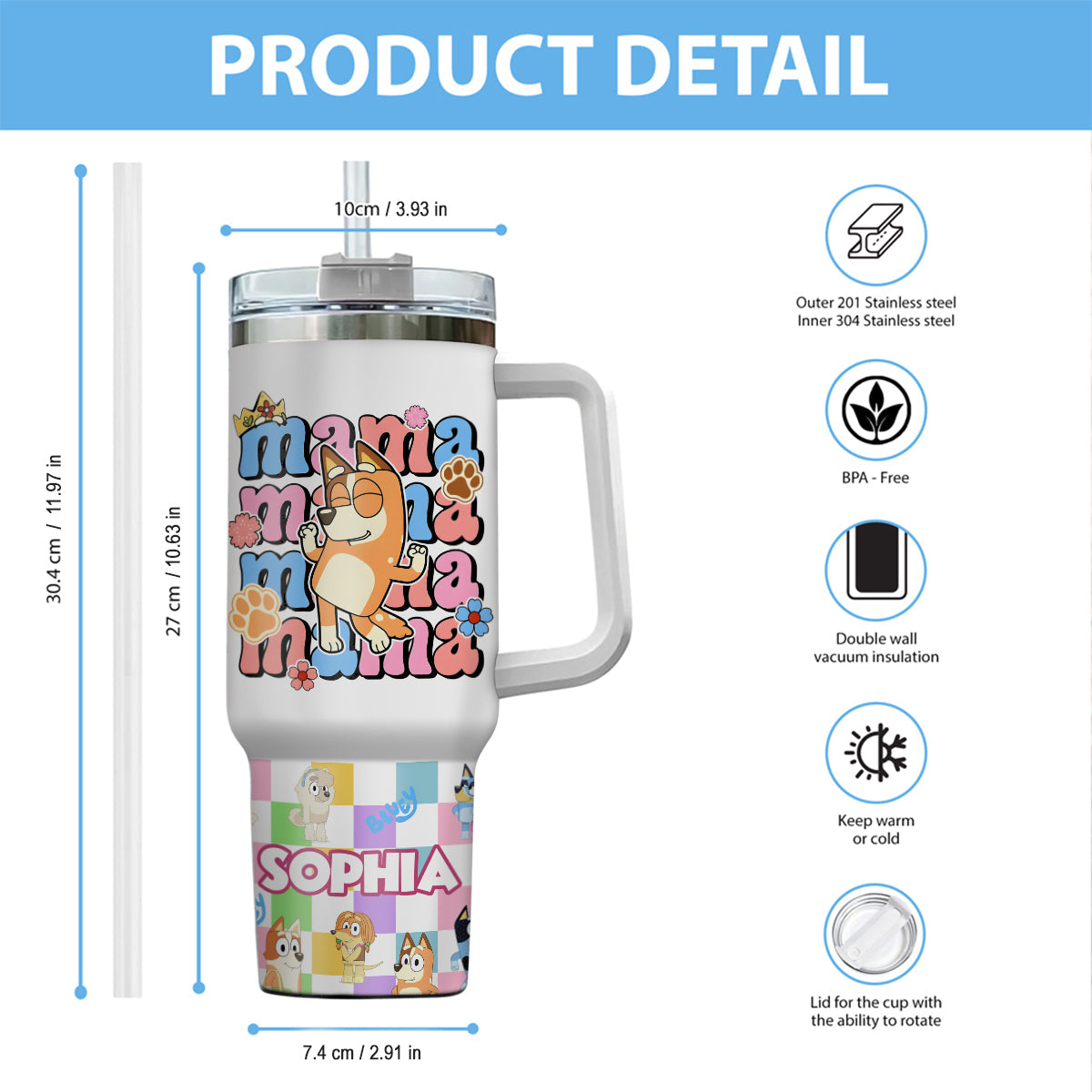 Blue Mama - Personalized Mouse Tumbler With Handle