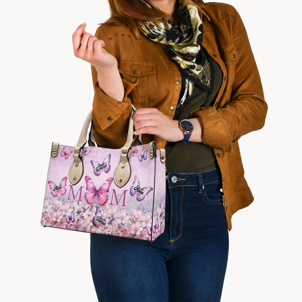 Butterfly Mom - Personalized Mother Leather Handbag