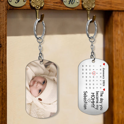 Calendar Custom Photo The Day You Became My Mommy Daddy - Personalized Mother Stainless Steel Keychain