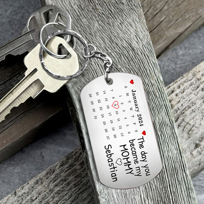 Calendar Custom Photo The Day You Became My Mommy Daddy - Personalized Mother Stainless Steel Keychain