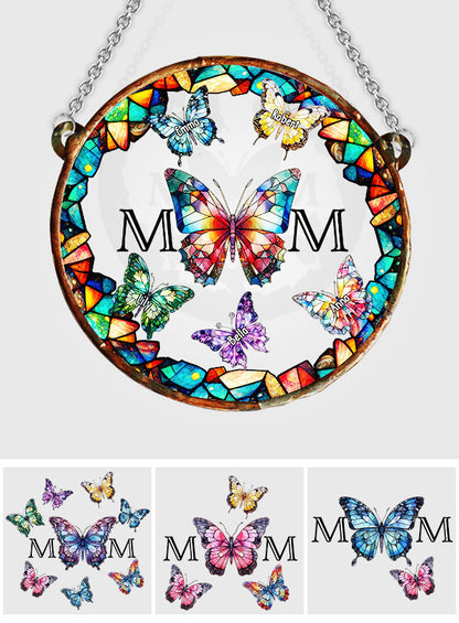 Butterfly Stainglass Mother - Personalized Mother Window Hanging Suncatcher Ornament