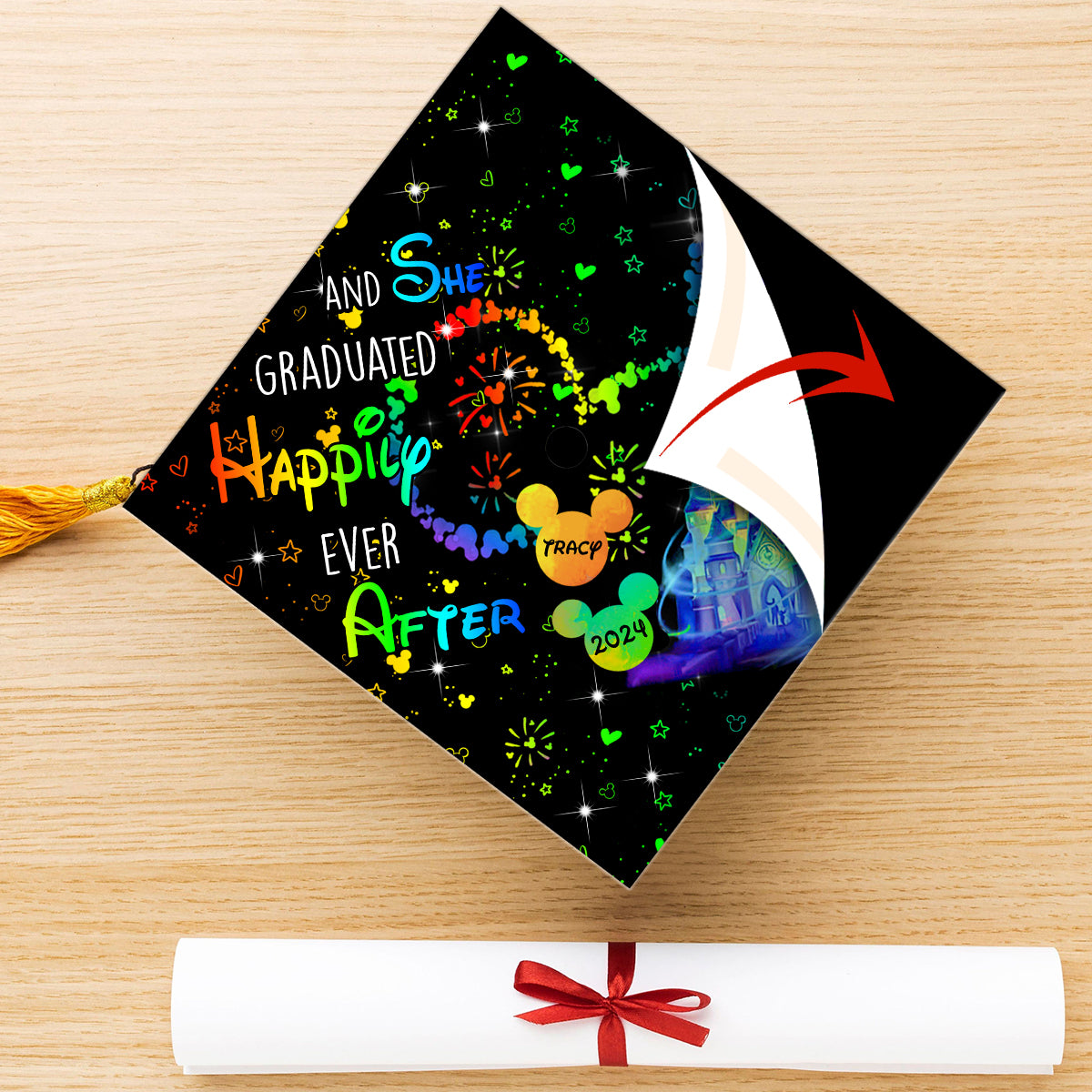 And She Graduated Happily Ever After - Personalized Graduation Cap Topper