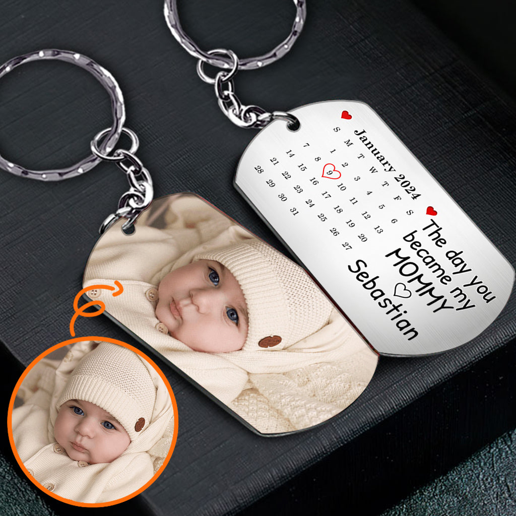 Calendar Custom Photo The Day You Became My Mommy Daddy - Personalized Mother Stainless Steel Keychain