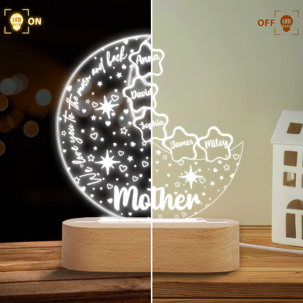 We Love You To The Moon And Back - Personalized Mother Shaped Plaque Light Base