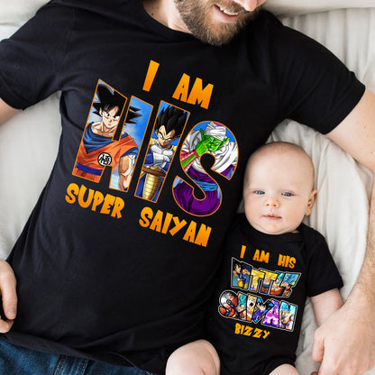 Dad Super Saiyan Little Saiyan - Personalized Seven Balls T-shirt And Baby Onesie