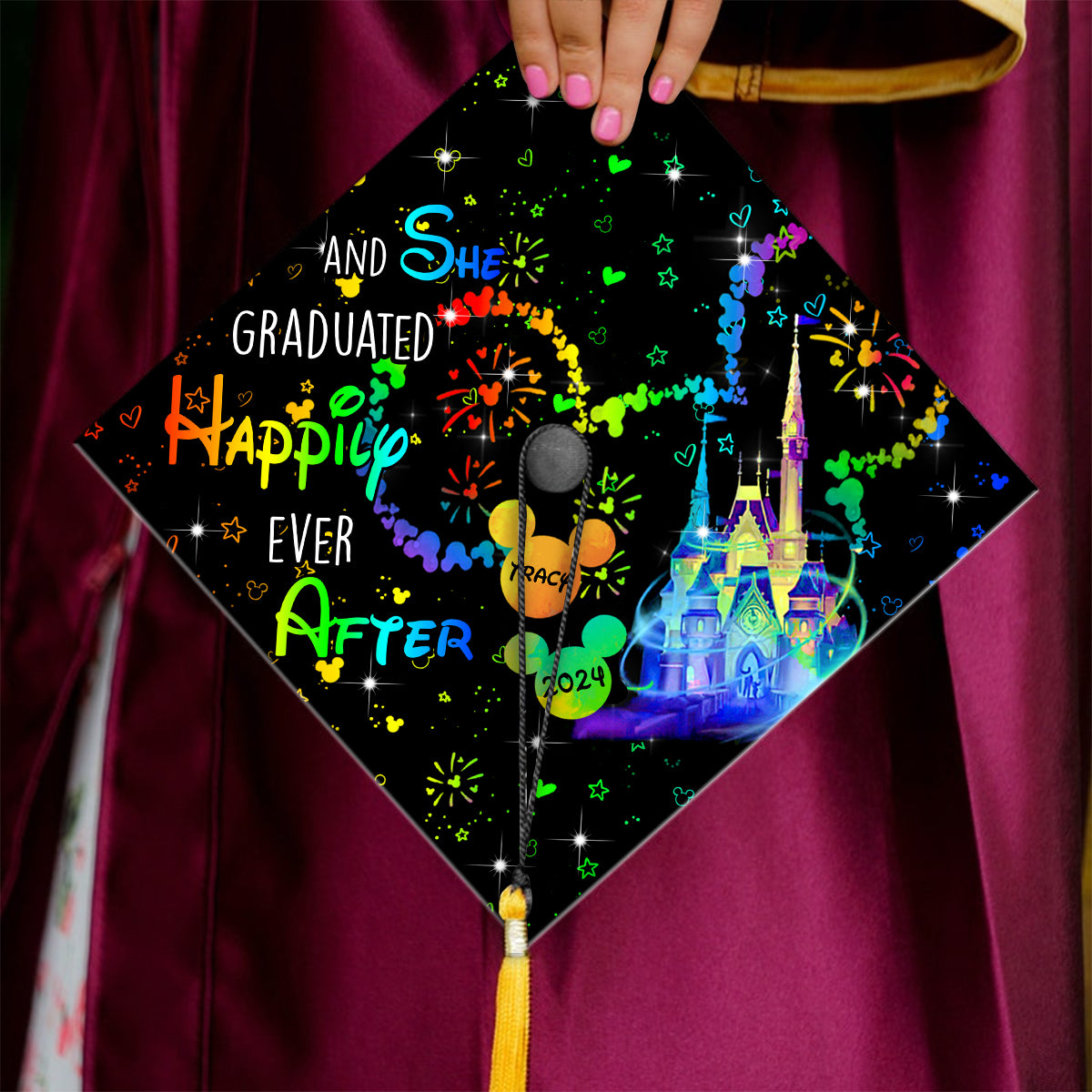 And She Graduated Happily Ever After - Personalized Graduation Cap Topper