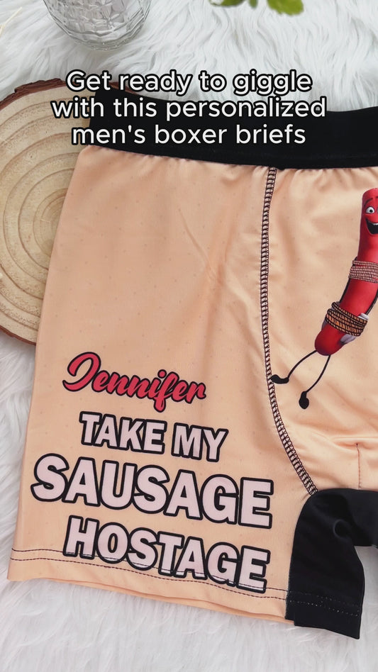 Take My Sausage Hostage - Personalized Couple Men’s Boxer Briefs