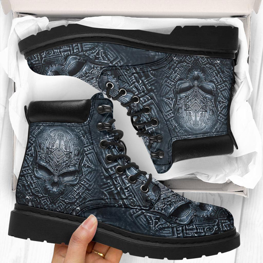 Black Skull 3D Pattern Print Skull All Season Boots 0622