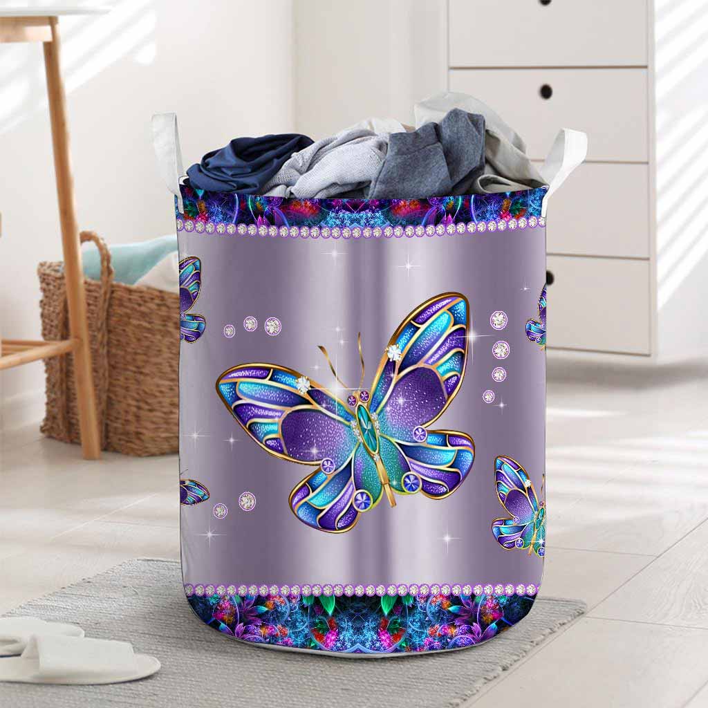 Butterfly Metal Pattern Print Butterfly Laundry Basket 0622