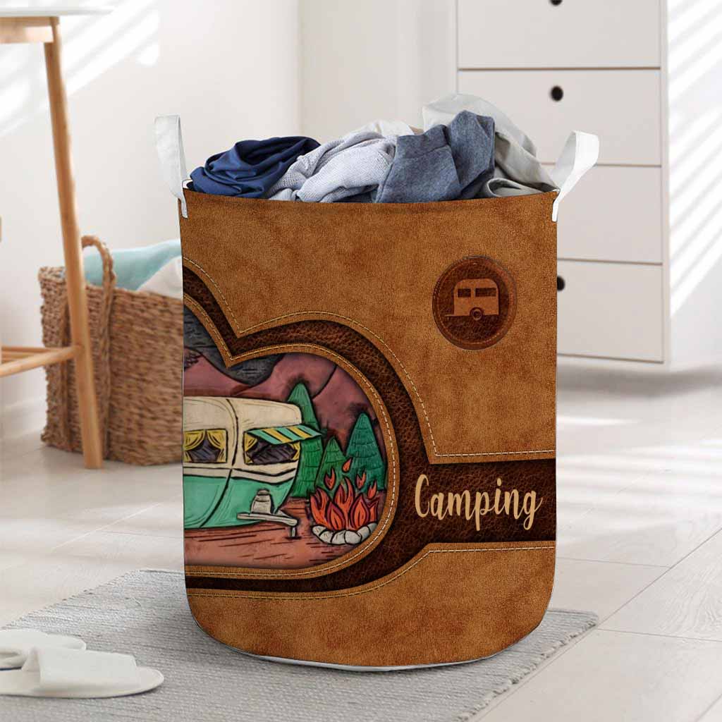 Camping Leather Pattern Print Camping Laundry Basket 0622