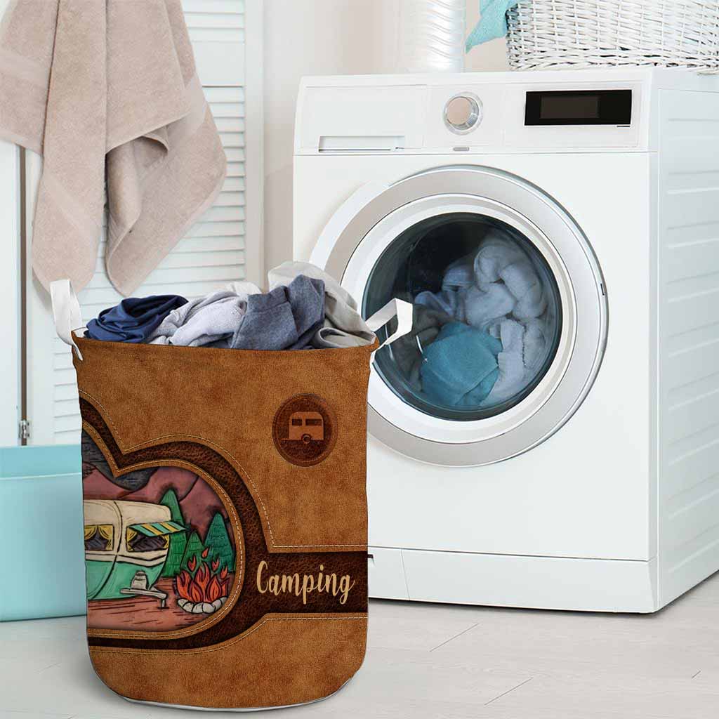 Camping Leather Pattern Print Camping Laundry Basket 0622