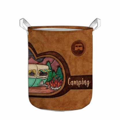 Camping Leather Pattern Print Camping Laundry Basket 0622