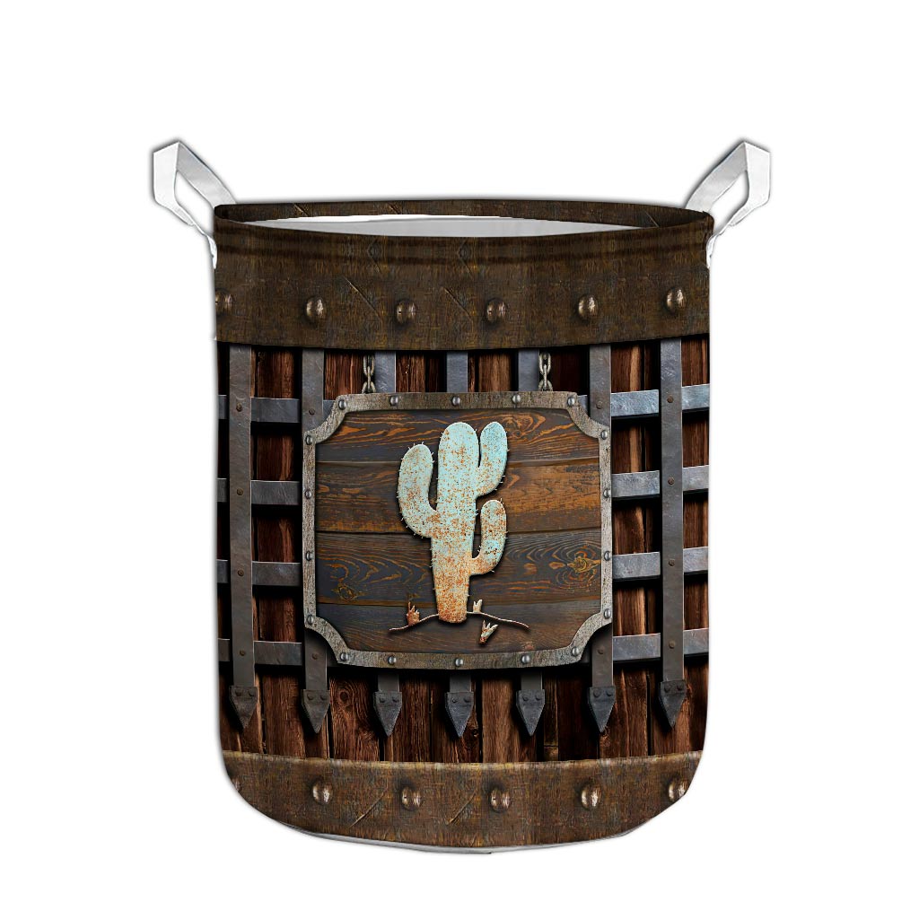 Cactus Metal Pattern Print Cactus Laundry Basket 0622