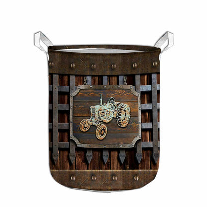 Tractor Metal Pattern Print Farmer Laundry Basket 0622