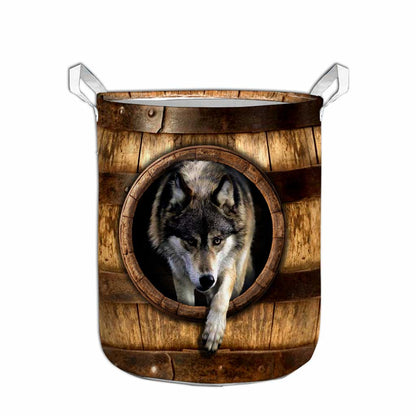 Wolf Faux Wood Basket Wolf Laundry Basket 0622