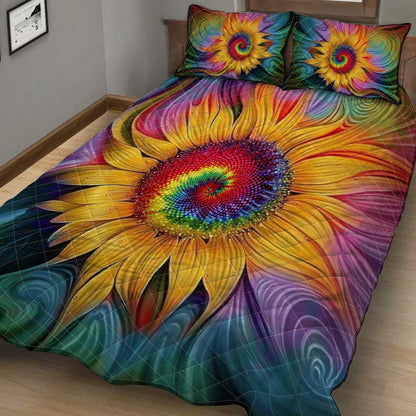 Tie Dye Sunflower Leather Pattern Print Hippie Quilt Set 0622