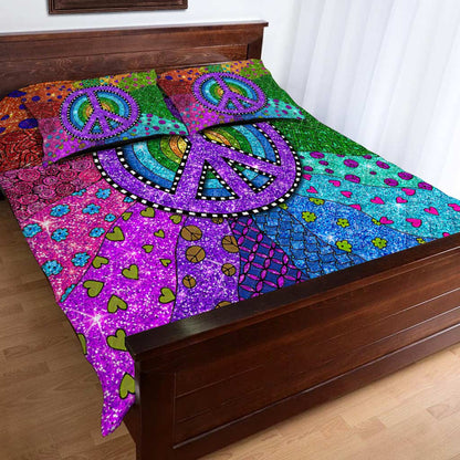 Colorful Hippie Peace Symbol Hippie Quilt Set 0622