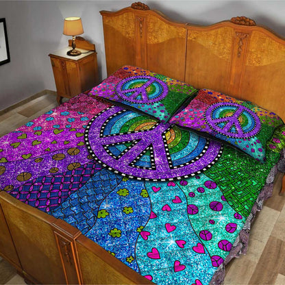 Colorful Hippie Peace Symbol Hippie Quilt Set 0622