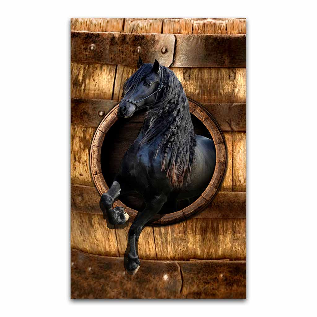 Black Horse Wood Pattern Print Horse Rug 0622