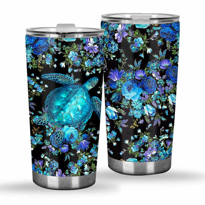 Blue Floral Turtle Tumbler 0622