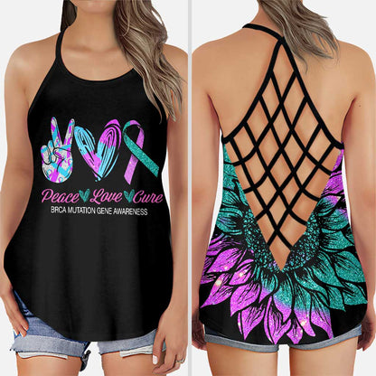 Brca Mutation Gene Awareness Peace Love Cure - Suicide Prevention Cross Tank Top 0722