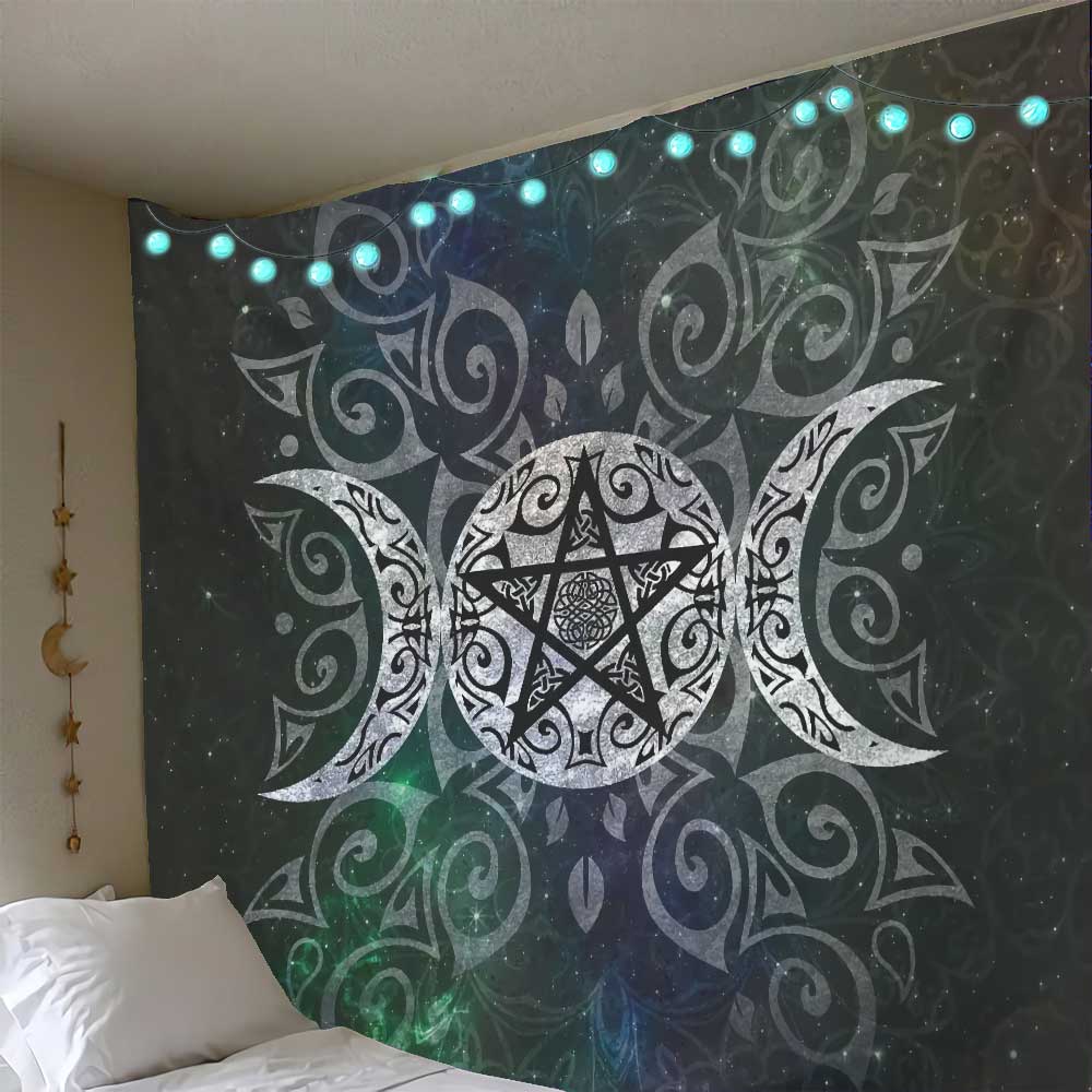 Celtic Wicca Triple Moon Pentacle Pagan - Witch Wall Tapestry 0822