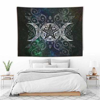 Celtic Wicca Triple Moon Pentacle Pagan - Witch Wall Tapestry 0822