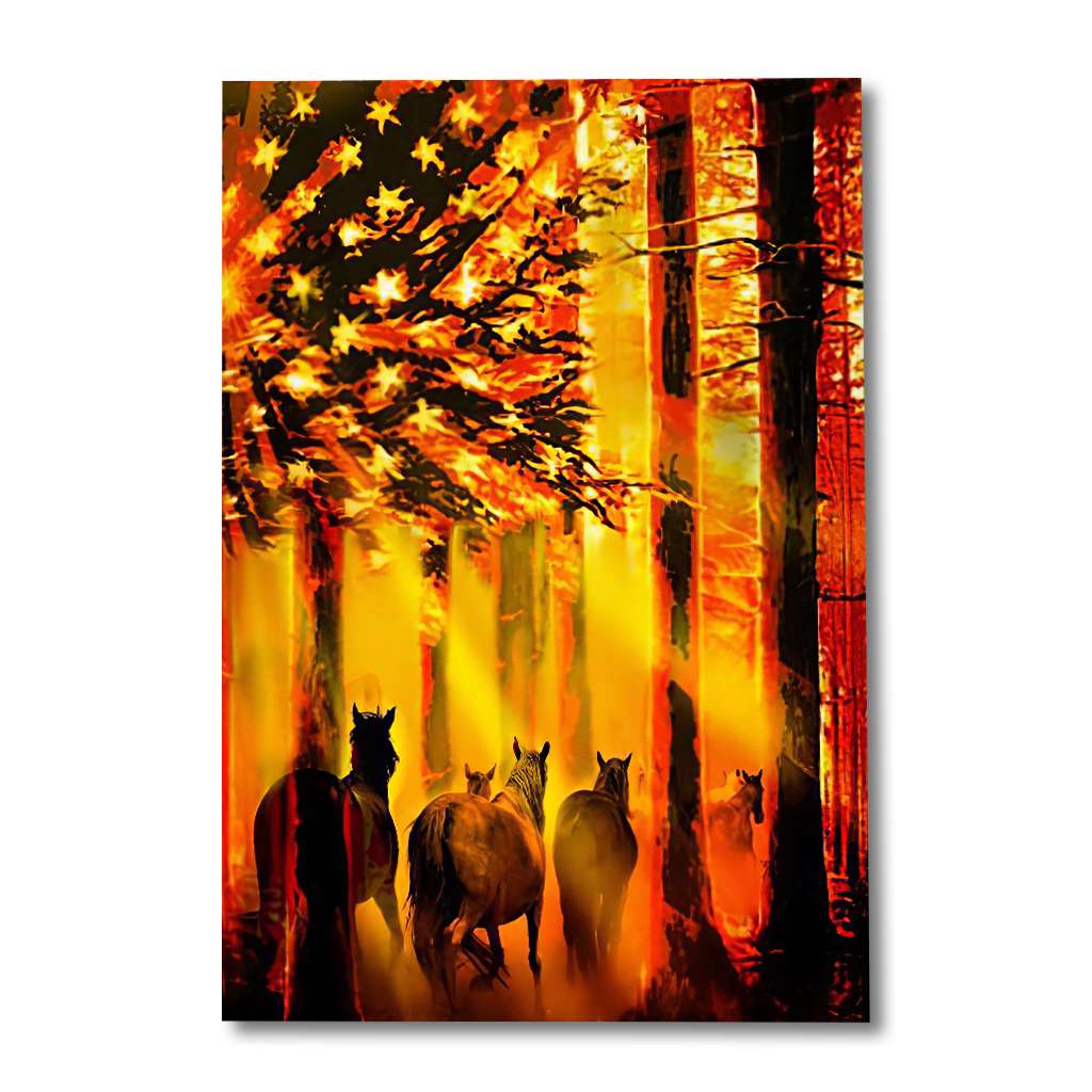 Autumn American Flag and Horse - Poster 0921