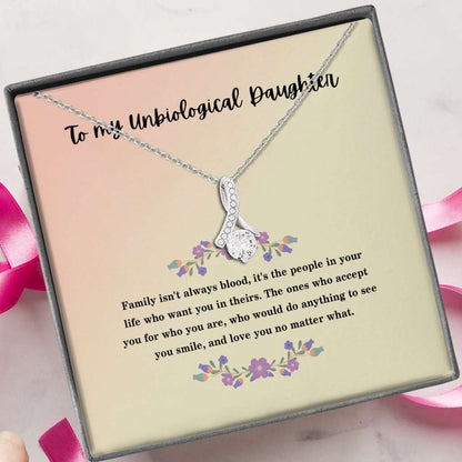 Bonus To My Unbiological Daughter Smile Gift From Dad Mom - Daughter Petite Ribbon Necklace 0921