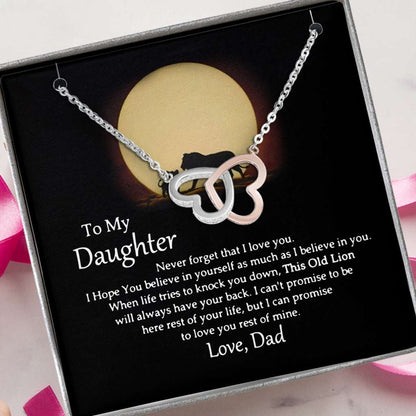 To My This Old Lion Will Always Have Your Back Love Dad - Daughter Two Hearts Necklace 0921