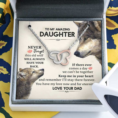 To My Daughter From Dad This Old Wolf Has Your Back Gift From Dad - Daughter Two Hearts Necklace 0921