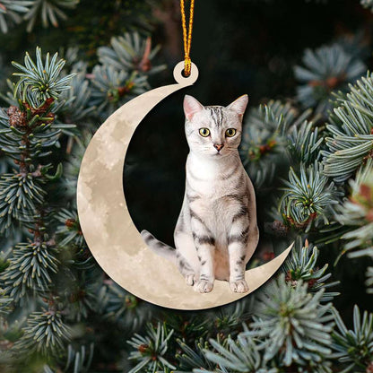 American Shorthair Cat Sits On The Moon - Cat Ornament (Printed On Both Sides) 1022