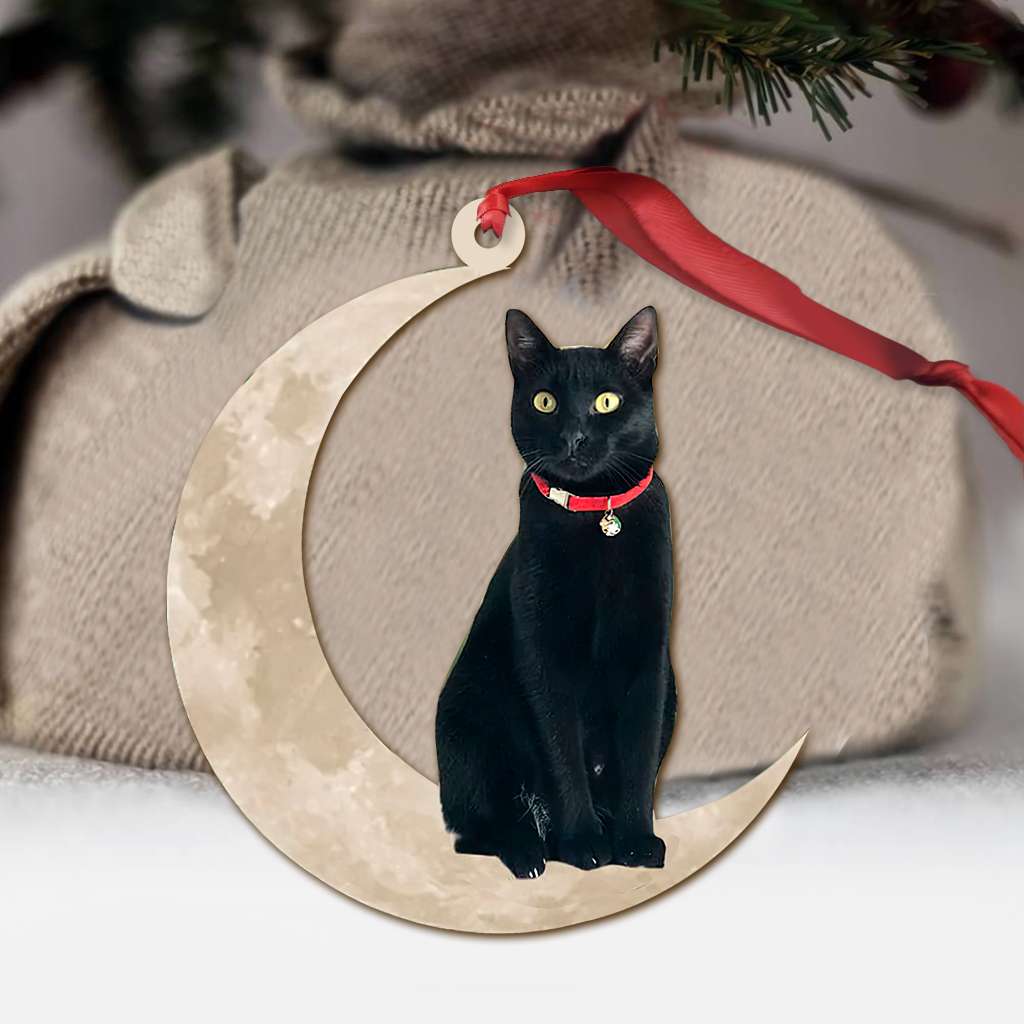 Black Cat Sits On The Moon - Cat Ornament (Printed On Both Sides) 1022