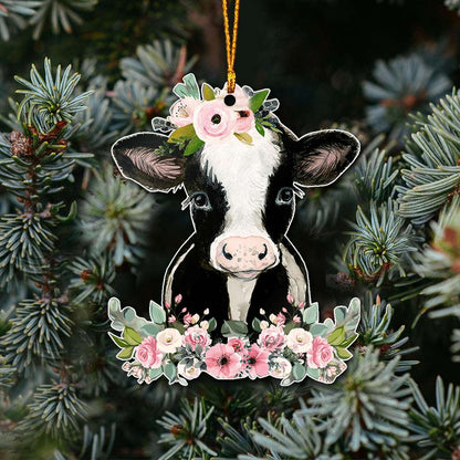 Cow And Flower - Cow Ornament (Printed On Both Sides) 1022