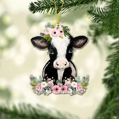 Cow And Flower - Cow Ornament (Printed On Both Sides) 1022