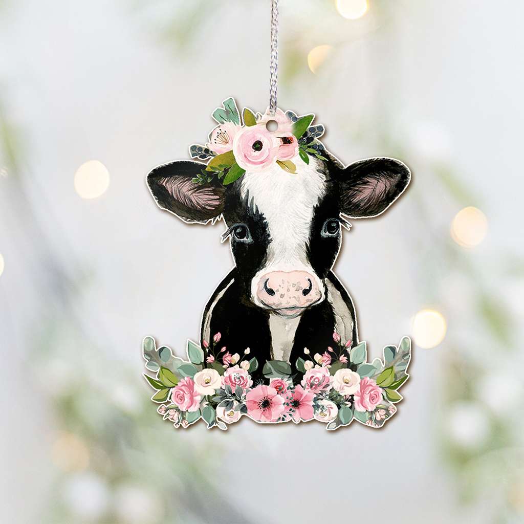 Cow And Flower - Cow Ornament (Printed On Both Sides) 1022