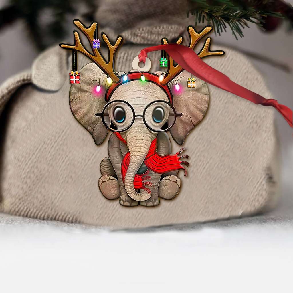 Cute Elephant Wears Christmas Lights - Elephant Ornament (Printed On Both Sides) 1022