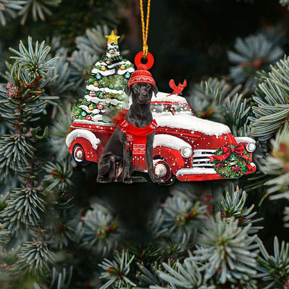 Black Labrador Red Truck Labrador - Retriever Ornament (Printed On Both Sides) 1022