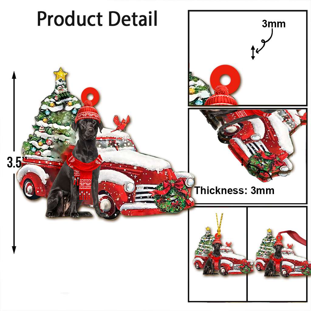 Black Labrador Red Truck Labrador - Retriever Ornament (Printed On Both Sides) 1022