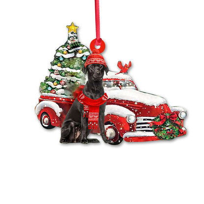 Black Labrador Red Truck Labrador - Retriever Ornament (Printed On Both Sides) 1022