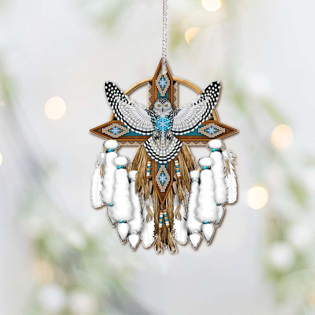 White Dream Catcher Native America Owl - Owl Ornament (Printed On Both Sides) 1122