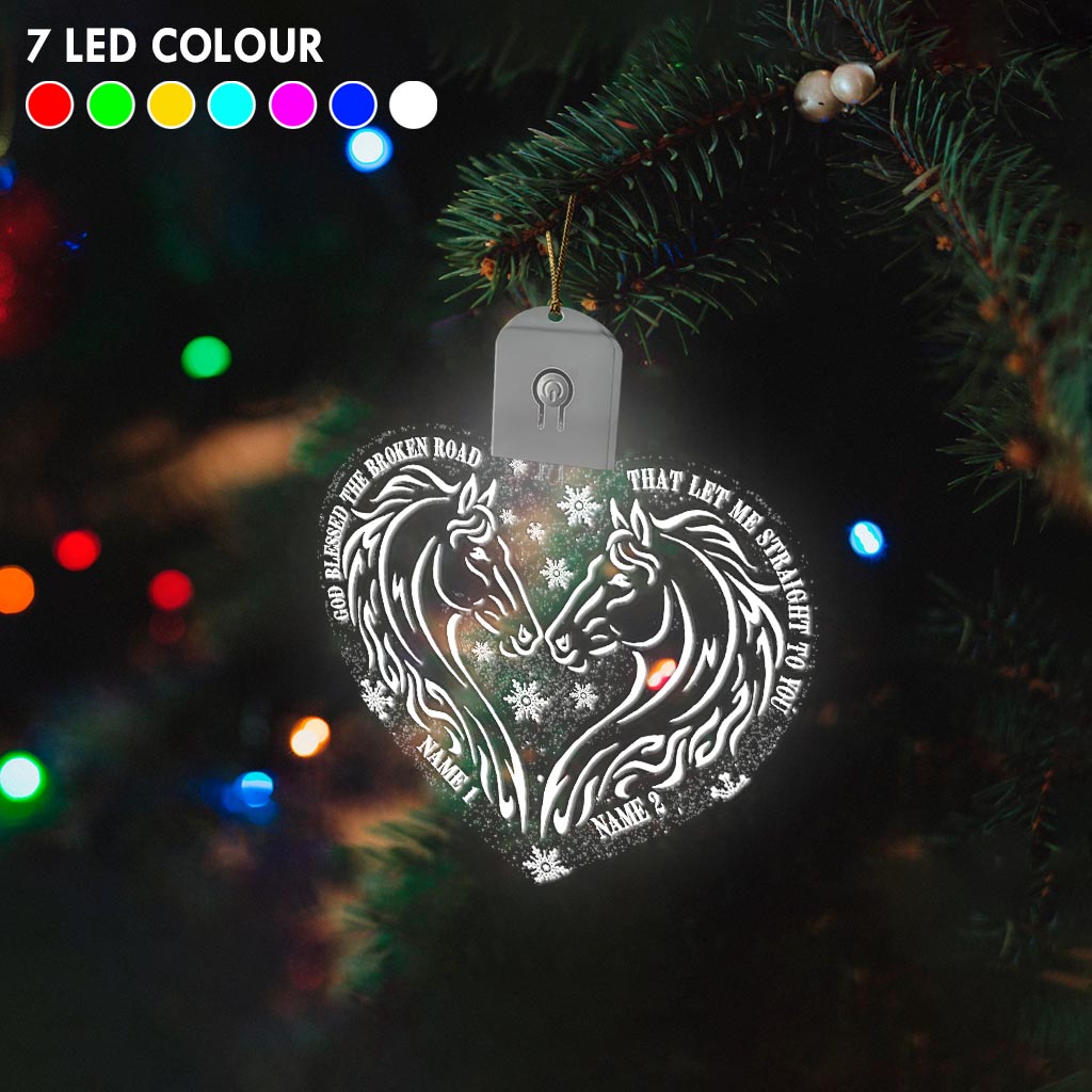 God Blessed The Broken Road - Personalized Christmas Horse Shaped Led Acrylic Ornament