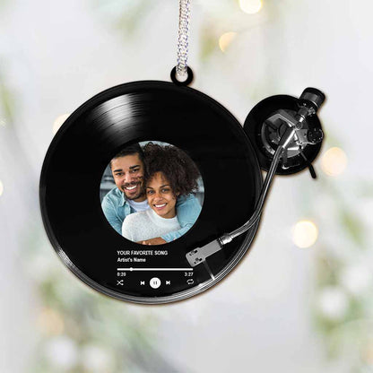 Our Favourite Song Vinyl Record Machine - Personalized Christmas Ornament (Printed On Both Sides)