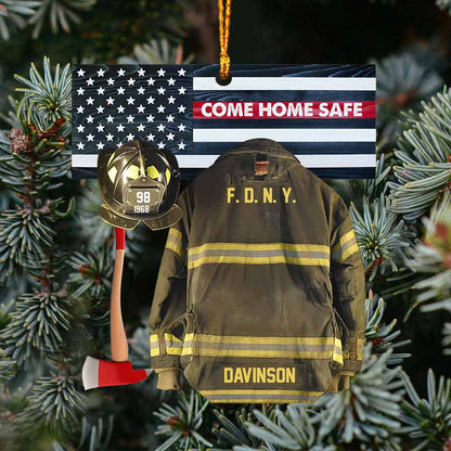 Come Home Safe - Personalized Christmas Firefighter Ornament (Printed On Both Sides)