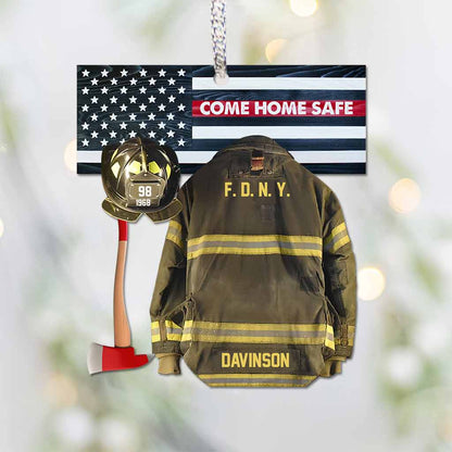 Come Home Safe - Personalized Christmas Firefighter Ornament (Printed On Both Sides)