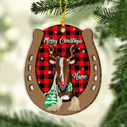 Merry Christmas Horse Hoover - Personalized Christmas Horse Layered Wood Ornament