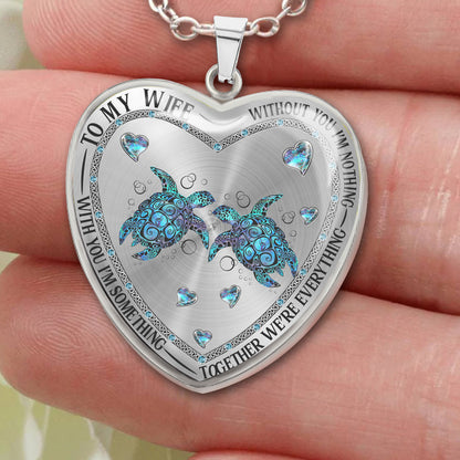 Without You I'm Nothing - Personalized Couple Turtle Heart Pendant Necklace