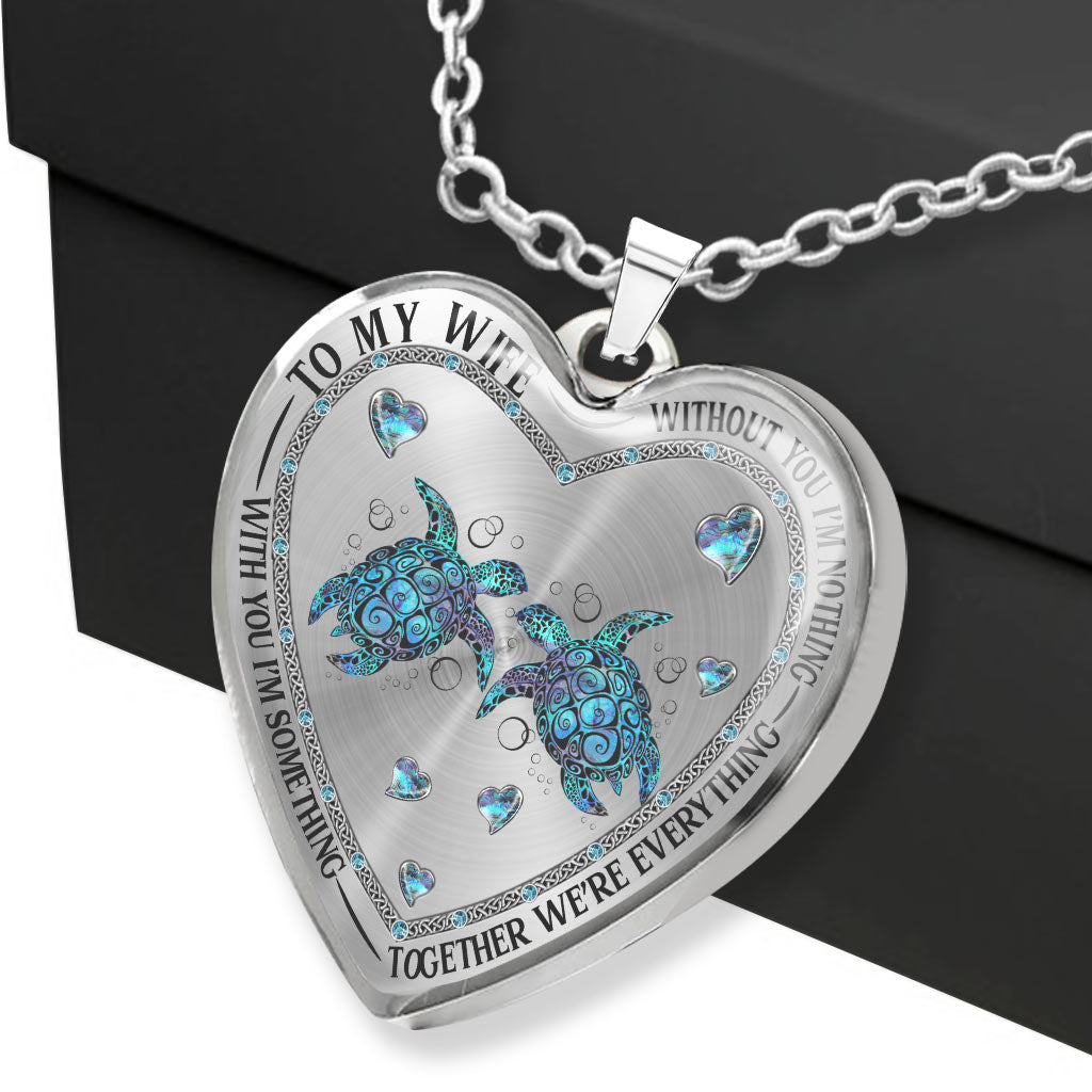 Without You I'm Nothing - Personalized Couple Turtle Heart Pendant Necklace