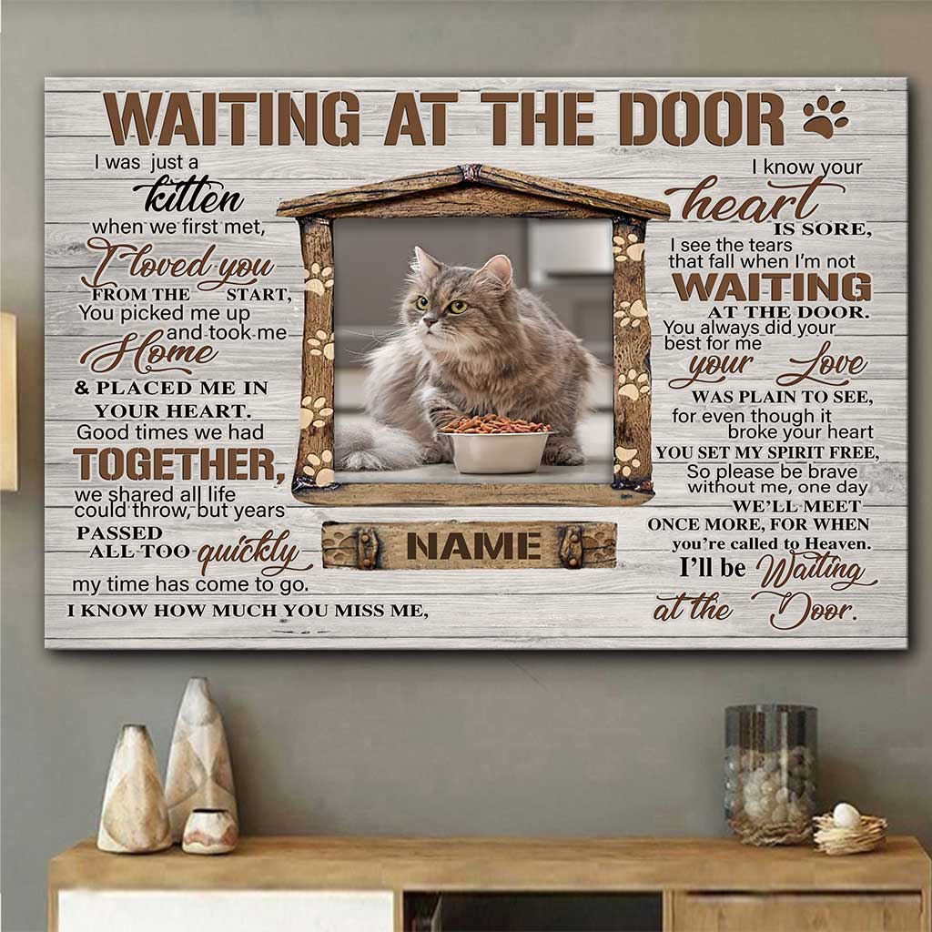 Waiting At The Door - Personalized Cat Canvas And Poster